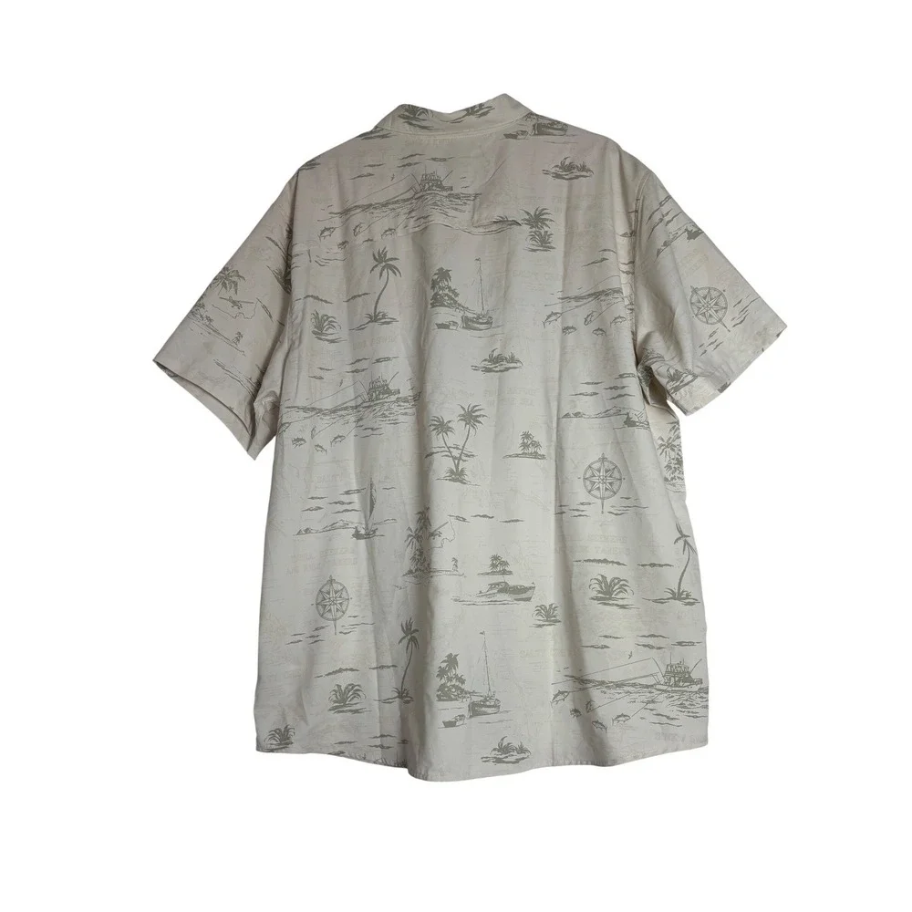 Salty Crew Mens 2XL Short Sleeve Fishing Shirt Beige Tropical Nautical Print - Picture 2 of 9